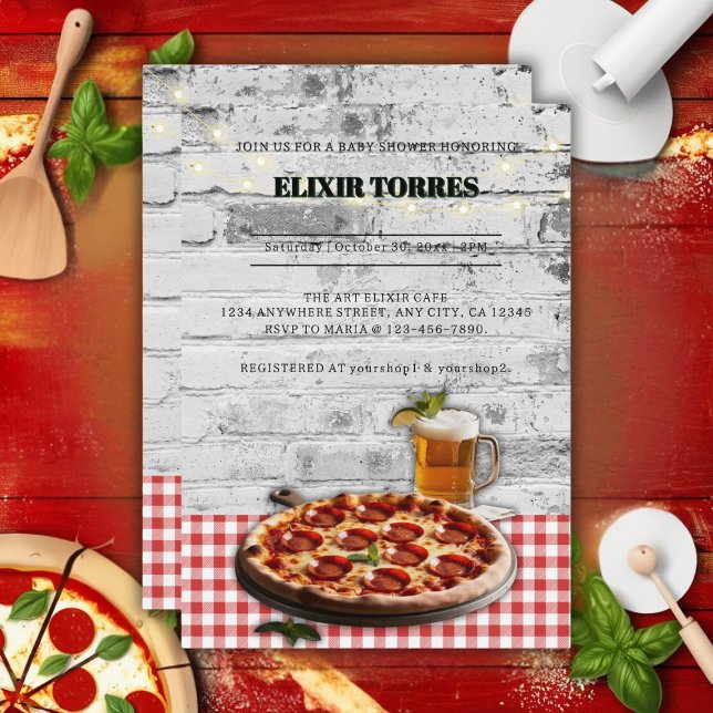 Invitation pour Baby Shower 'Pizza Moderne + Briqu (Créateur téléchargé)