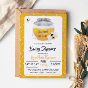 Invitation pour Baby Shower Pot de Miel & Abeille