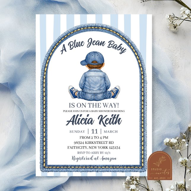 Invitation pour Baby Shower pour garçon en Jean Bl (Créateur téléchargé)