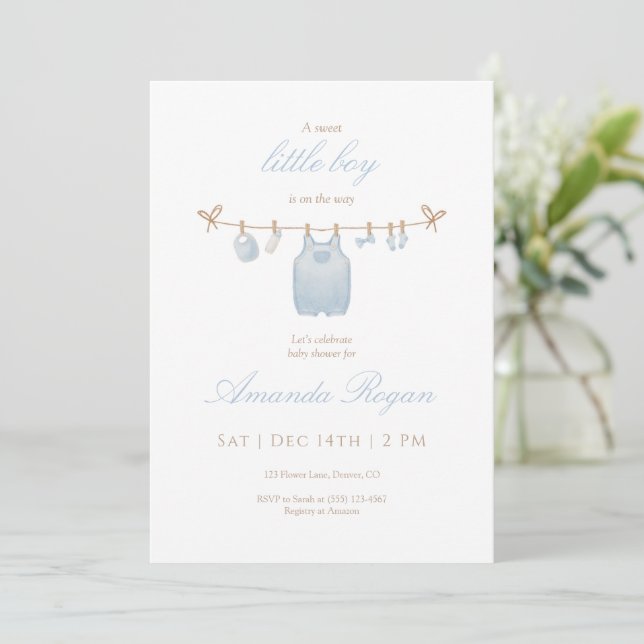 Invitation pour Baby Shower pour Petit Garçon Bleu (Debout devant)