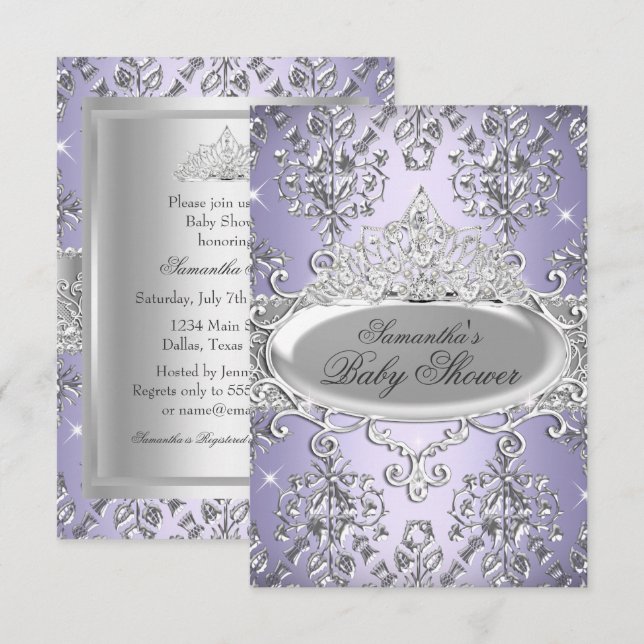 Invitation pour Baby Shower Princesse Couronne en  (Devant / Derrière)