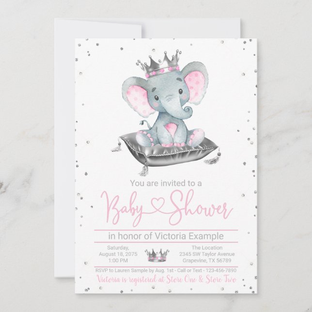 Invitation pour Baby Shower Princesse Eléphant Fil (Devant)