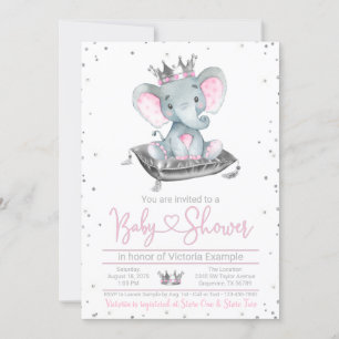 Invitation pour Baby Shower Princesse Eléphant Fil