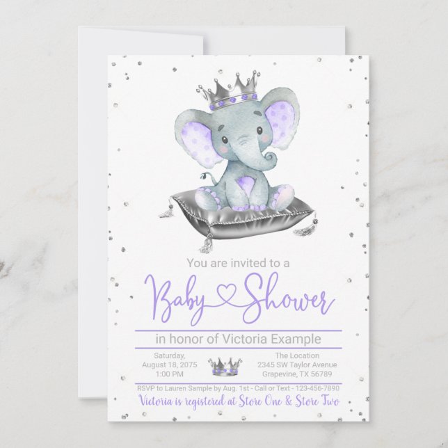 Invitation pour Baby Shower Princesse Eléphant Vio (Devant)