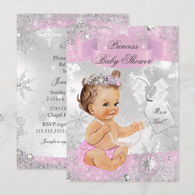 Invitation pour Baby Shower Princesse Flocon de Ne (Devant / Derrière)