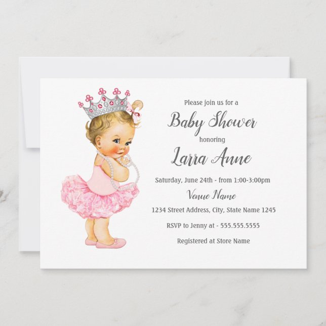 Invitation pour Baby Shower Princesse Rose (Devant)