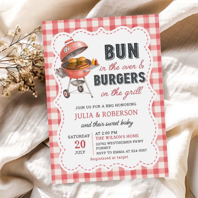 Invitation pour Baby Shower Red Gingham Burger BBQ (Créateur téléchargé)