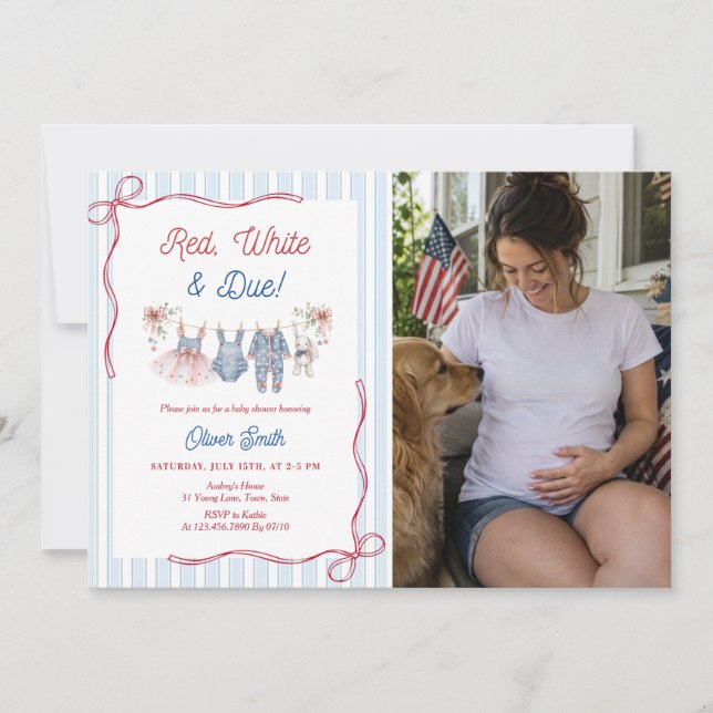 Invitation pour Baby Shower Red White & Due (Devant)