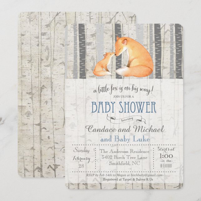 Invitation pour Baby Shower Renard Minuscule sous  (Devant / Derrière)