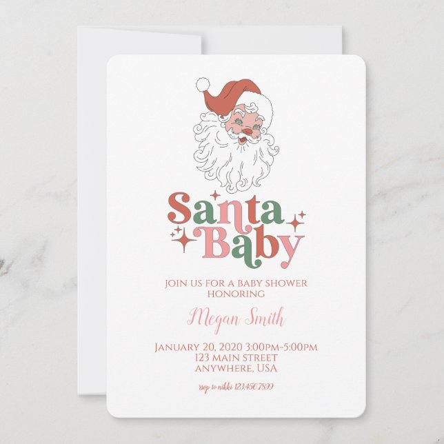 Invitation pour Baby Shower Rétro Santa Baby (Devant)