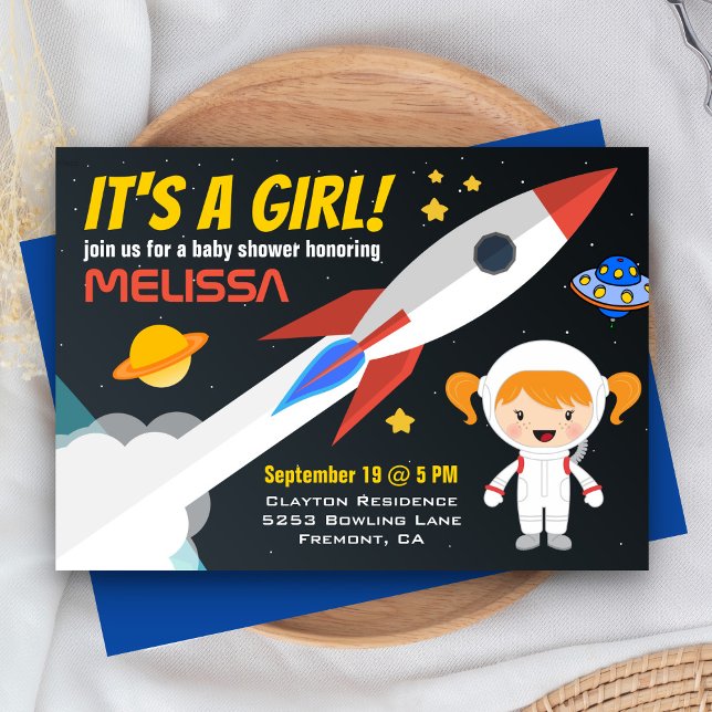Invitation pour Baby Shower Rocket Girl Outer Spac (Créateur téléchargé)
