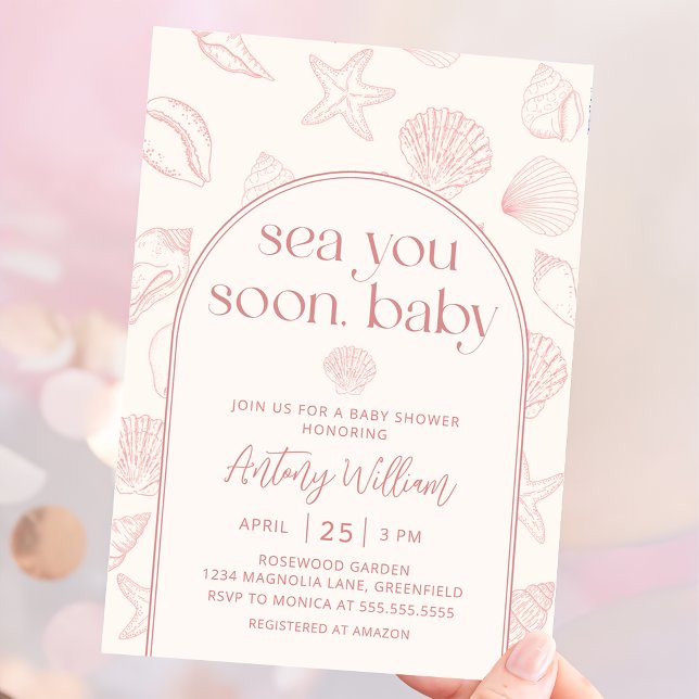 Invitation pour Baby Shower Rose Coquillage de Mer (Créateur téléchargé)