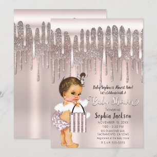 Invitation pour Baby Shower Rose Diamantée Paillet