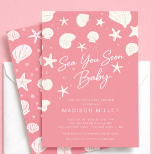 Invitation pour Baby Shower Rose Sea You Soon