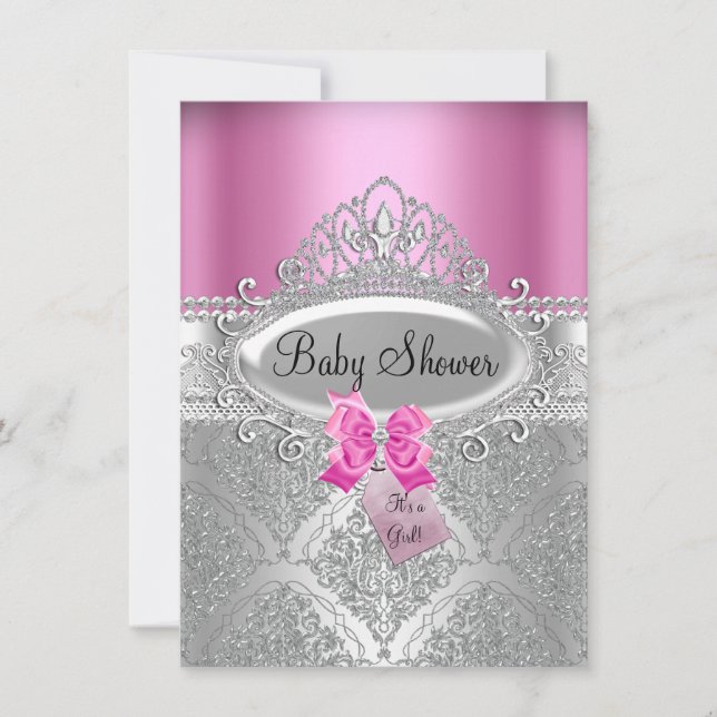 Invitation pour Baby Shower Rose Tiara & Damassé A (Devant)