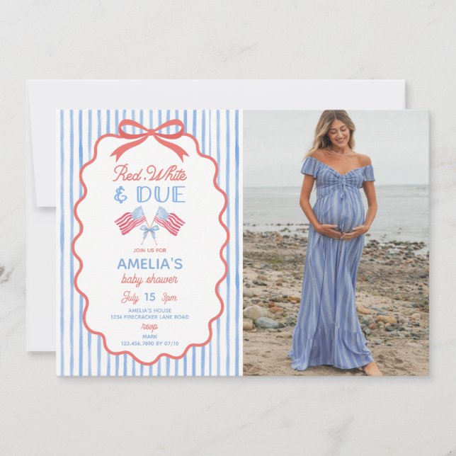 Invitation pour Baby Shower Rouge Blanc et Bébé à  (Devant)