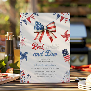 Invitation pour Baby Shower Rouge Blanc et Bébé à 