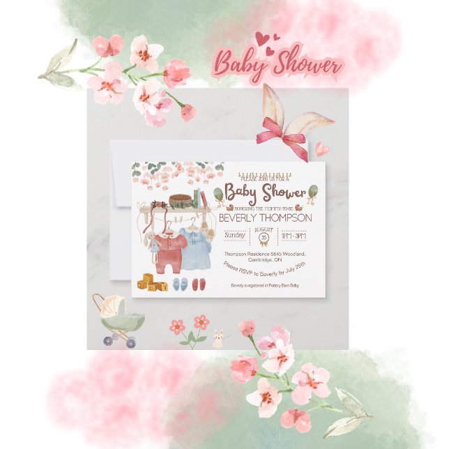 Invitation pour Baby Shower rustique aquarelle fil (Créateur téléchargé)