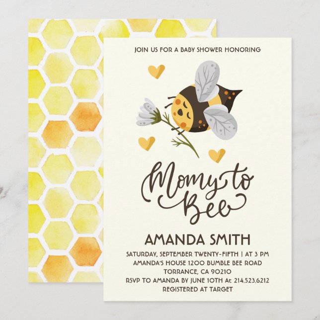 Invitation pour Baby Shower Rustique Maman To Bee (Devant / Derrière)