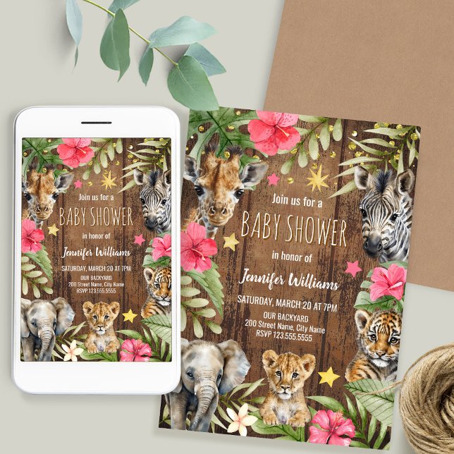 Invitation pour Baby Shower Safari avec bébés anim (Créateur téléchargé)