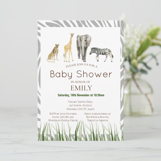 Invitation pour Baby Shower Safari, Invitation d'a (Debout devant)