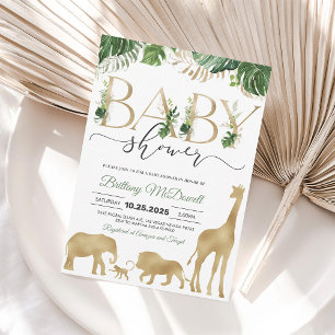 Invitation pour Baby Shower Safari Or Éléphant Gir