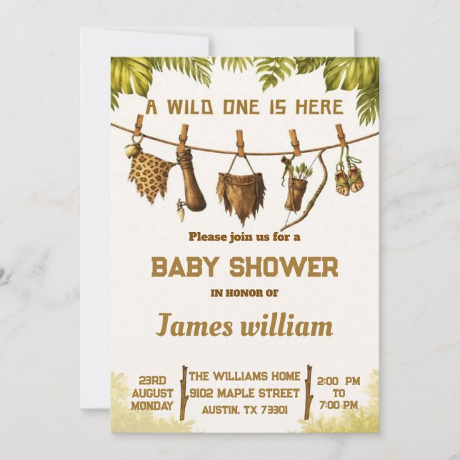 Invitation pour Baby Shower Safari "Wild One" (Devant)