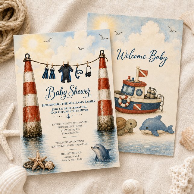 Invitation pour Baby Shower SCUBA Gear Future Dive (Créateur téléchargé)