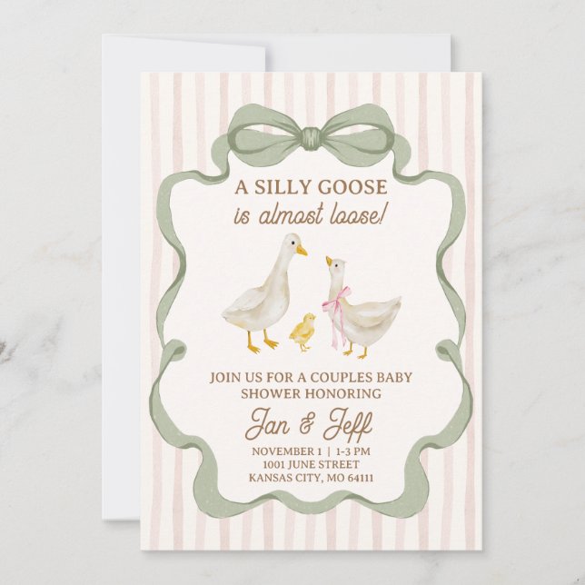 Invitation pour Baby Shower Silly Goose avec Rayur (Devant)