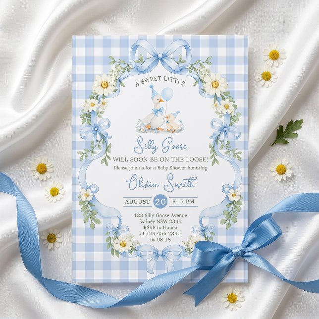 Invitation pour Baby Shower Silly Goose Blue Bow G (Créateur téléchargé)