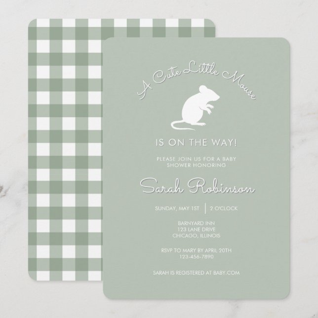 Invitation pour Baby Shower Souris Mignonne (Devant / Derrière)