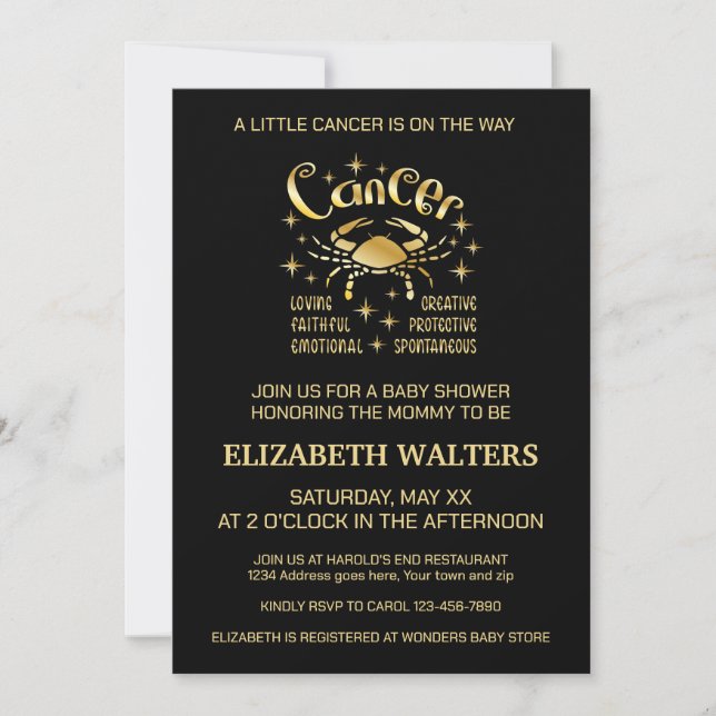 Invitation pour Baby Shower sur le Cancer Céleste  (Devant)
