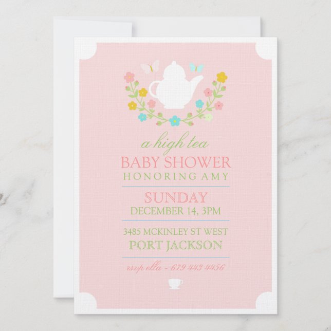 Invitation pour Baby Shower sur le thème de thé ro (Devant)