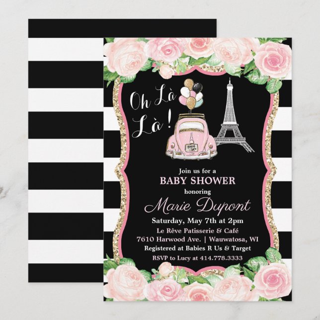 Invitation pour Baby Shower sur le thème de voyage (Devant / Derrière)