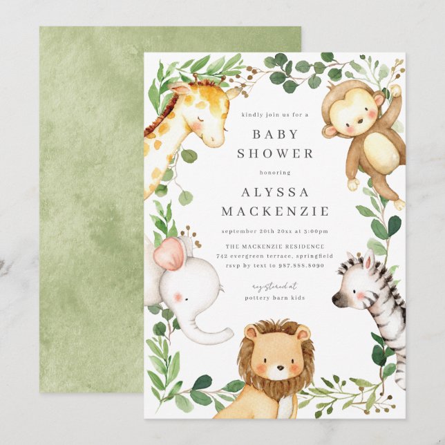 Invitation pour Baby Shower sur le thème des Anima (Devant / Derrière)