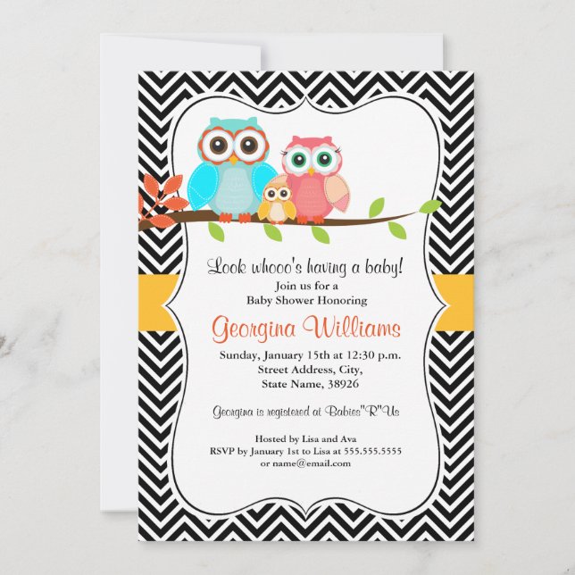 Invitation pour Baby Shower Sweet Owl (Devant)