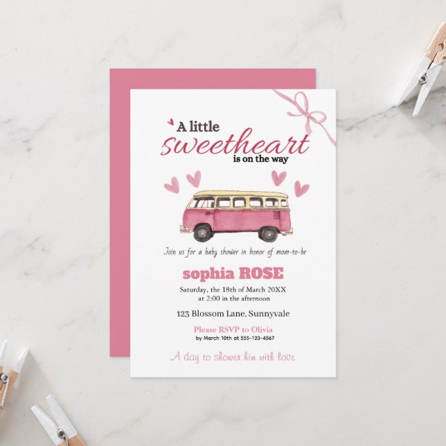 Invitation pour Baby Shower Sweetheart  (Devant/Arrière en situation)