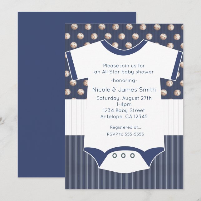 Invitation pour Baby Shower thème baseball (Devant / Derrière)