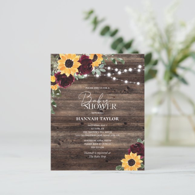 Invitation pour Baby Shower Thème Fleur de Tournes (Debout devant)