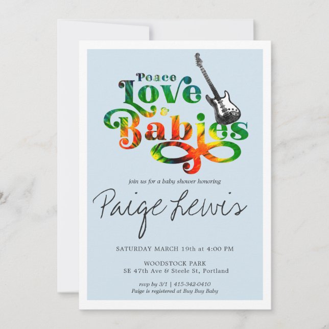 Invitation pour Baby Shower Tie Dye Hippie (Devant)