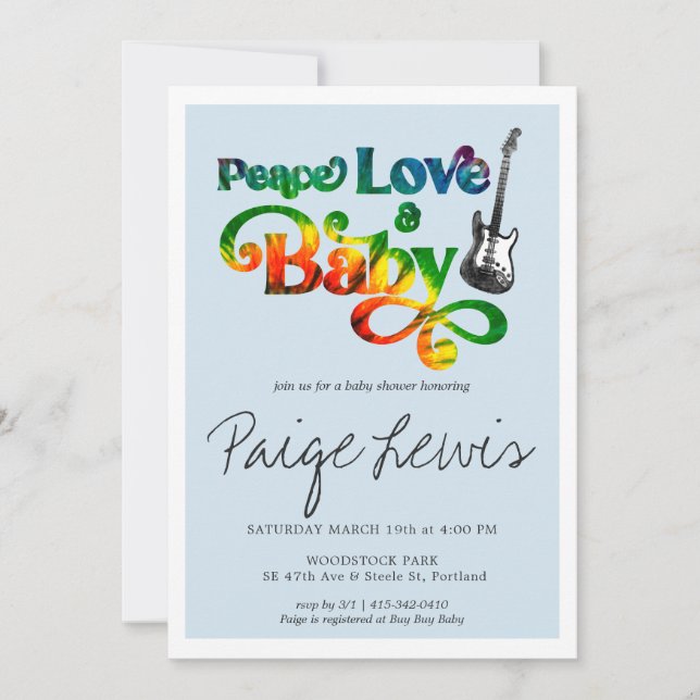 Invitation pour Baby Shower Tie Dye Hippie (Devant)