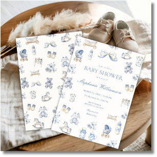 Invitation pour Baby Shower Toile De Jouy Garçon a