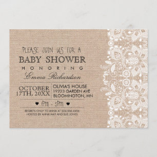 Invitation pour Baby Shower toile de jute et dente
