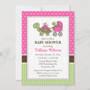 Invitation pour Baby Shower Tortue Bébé rose