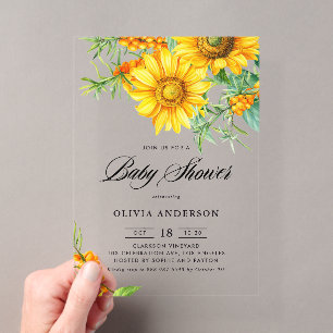 Invitation pour Baby Shower Tournesol Jaune et Arg