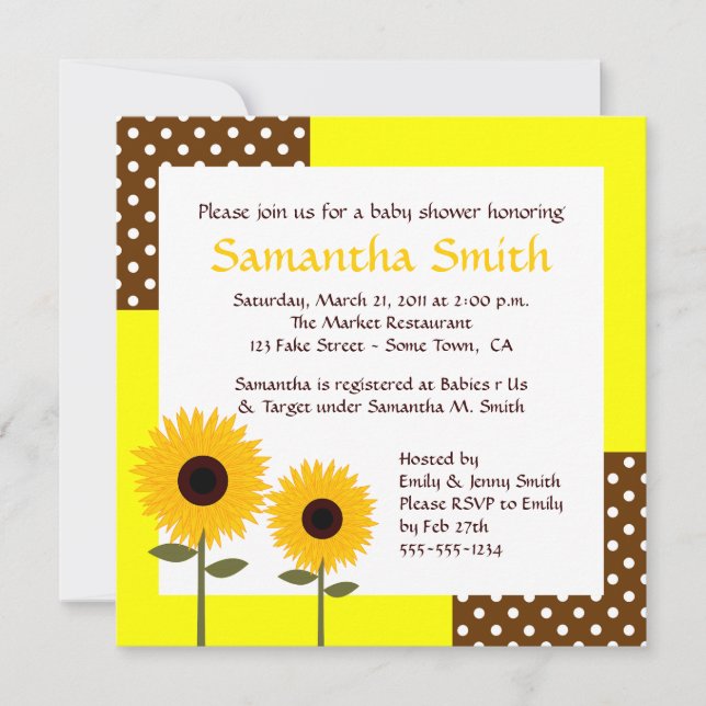 Invitation pour Baby Shower Tournesol - Jaune & Ma (Devant)