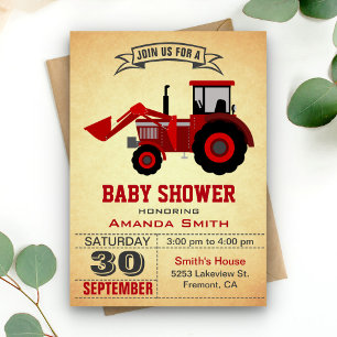 Invitation pour Baby Shower Tracteur de Ferme Roug