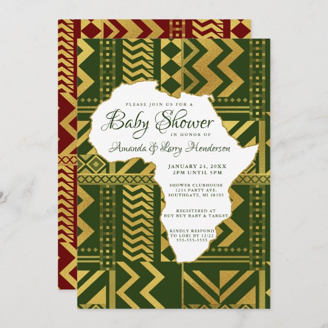 Invitation pour Baby Shower Tribal Afrique (Devant / Derrière)