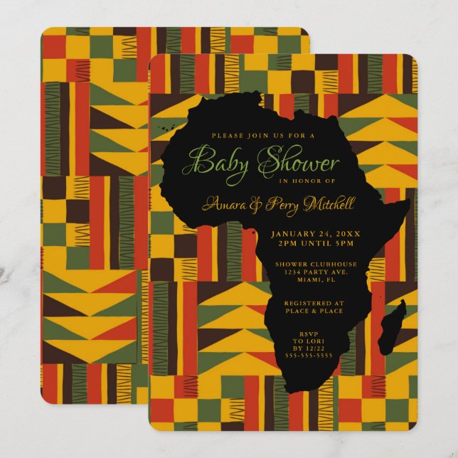 Invitation pour Baby Shower Tribale Africaine (Devant / Derrière)