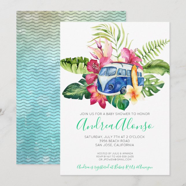 Invitation pour Baby Shower Tropical de Bébé Garço (Devant / Derrière)